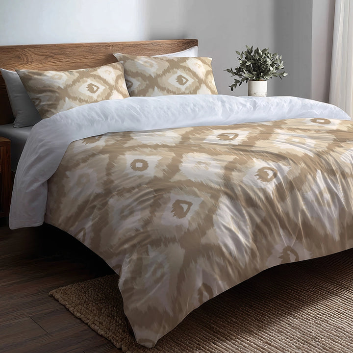 Ikat Duvet Cover Set of 5 - Neutral Ikat Bedding And Throw Pillow Set