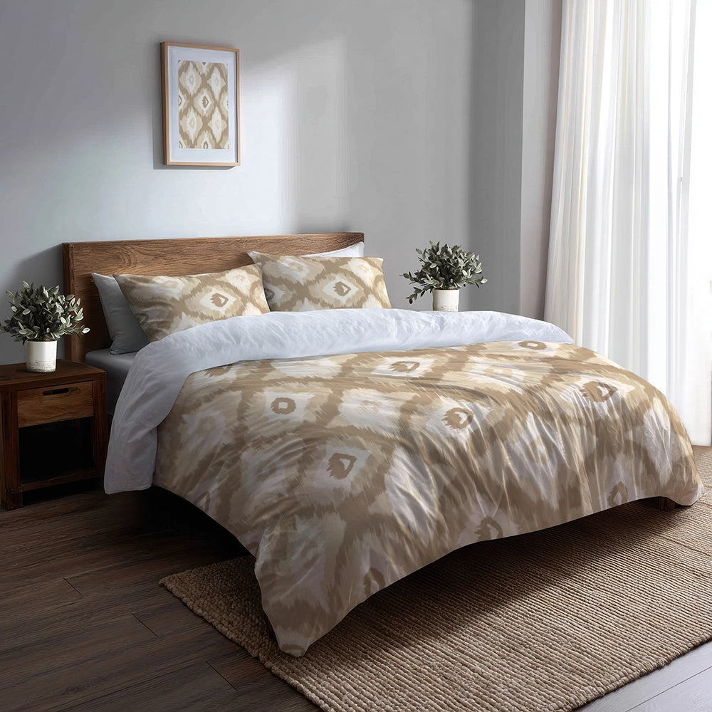 Ikat Duvet Cover Set of 5 - Neutral Ikat Bedding And Throw Pillow Set