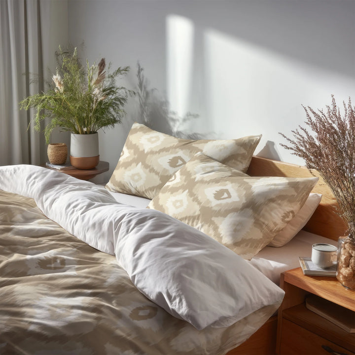 Ikat Duvet Cover Set of 5 - Neutral Ikat Bedding And Throw Pillow Set