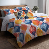 Modern Bedding Set of 5 - Blue And Orange Geo Ikat Duvet Cover And Throw Pillow Set