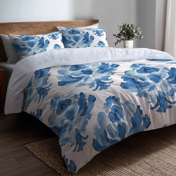 Ikat Duvet Cover Set of 5 - Blue And White Cloud Ikat Bedding And Throw Pillow Set