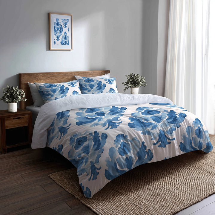 Ikat Duvet Cover Set of 5 - Blue And White Cloud Ikat Bedding And Throw Pillow Set