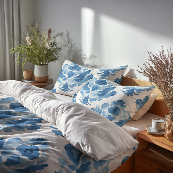 Ikat Duvet Cover Set of 5 - Blue And White Cloud Ikat Bedding And Throw Pillow Set