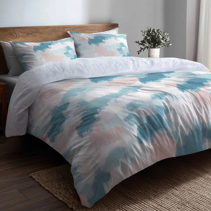 Ikat Duvet Cover Set of 3 - Pink And Blue Cloud Ikat Bedding Set