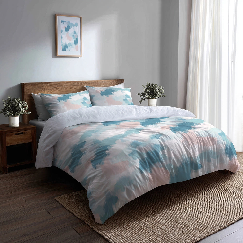Ikat Duvet Cover Set of 3 - Pink And Blue Cloud Ikat Bedding Set