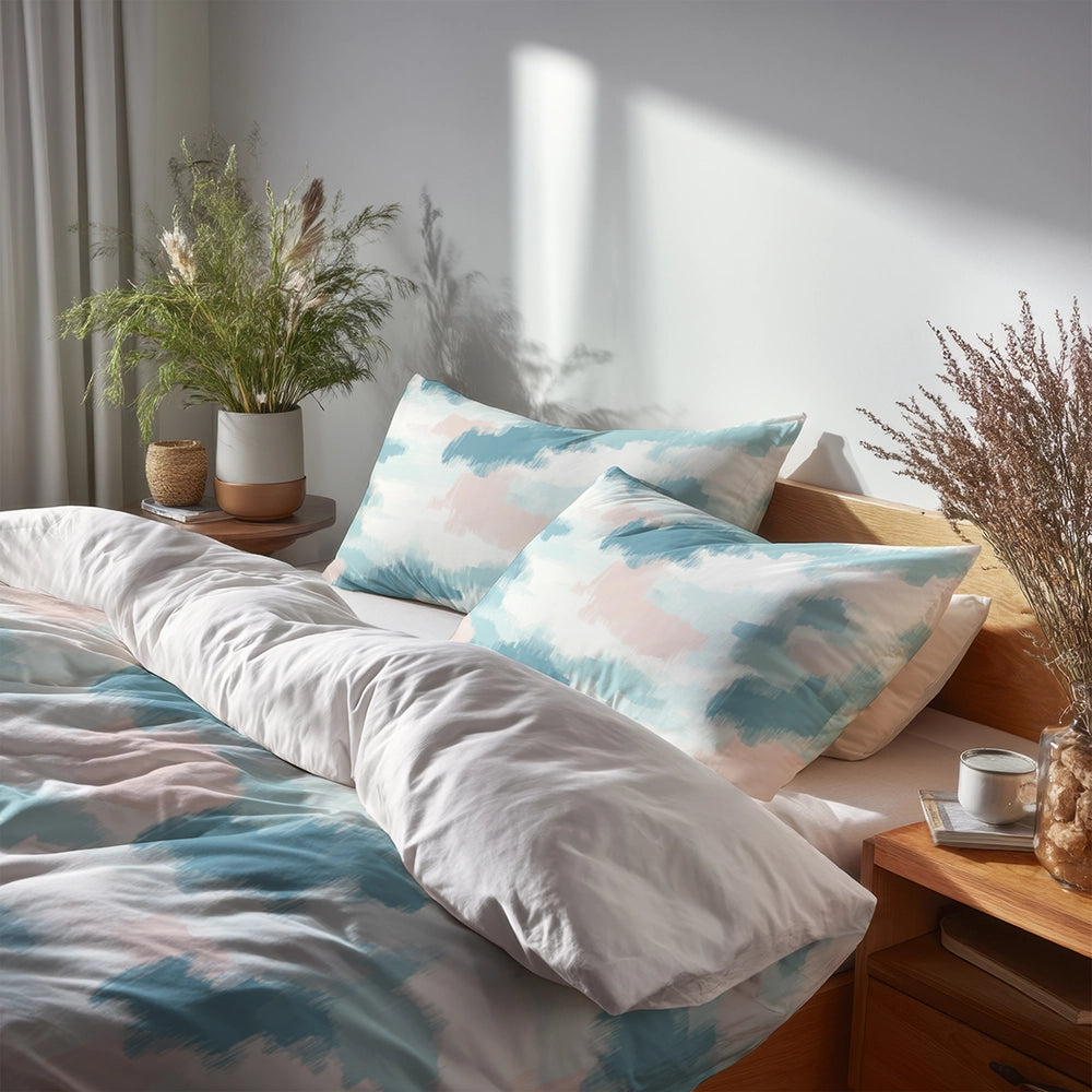 Ikat Duvet Cover Set of 3 - Pink And Blue Cloud Ikat Bedding Set