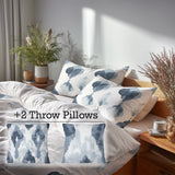 Modern Bedding Set of 5 - Grey And White Mist Ikat Duvet Cover And Throw Pillow Set