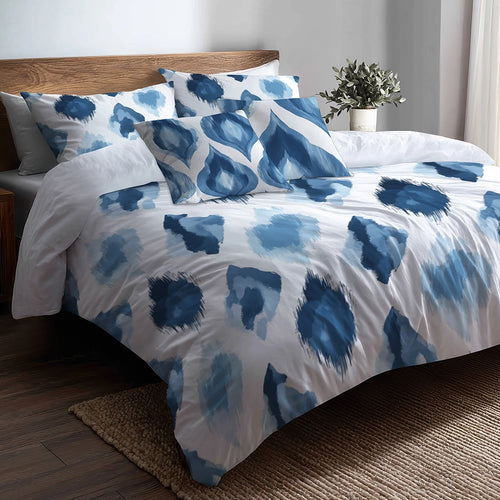 Ikat Bedding Set 5 Pcs - Blue And White Calm Ikat Duvet Cover And Throw Pillow Set