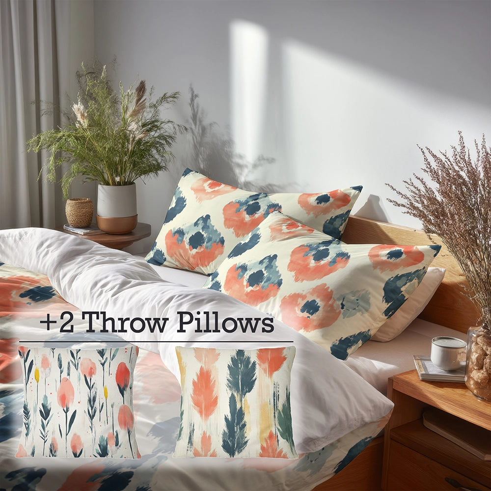 Ikat Duvet Cover Set of 5 - Meadow Ikat Bedding And Throw Pillow Set