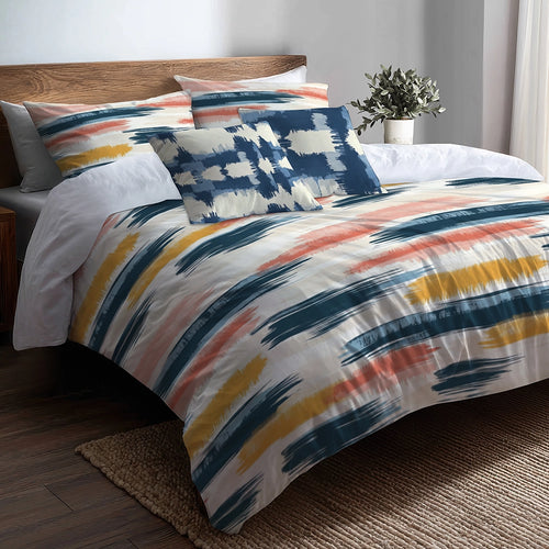Modern Bedding Set of 5 - Horizon Ikat Duvet Cover And Throw Pillow Set