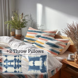 Modern Bedding Set of 5 - Horizon Ikat Duvet Cover And Throw Pillow Set