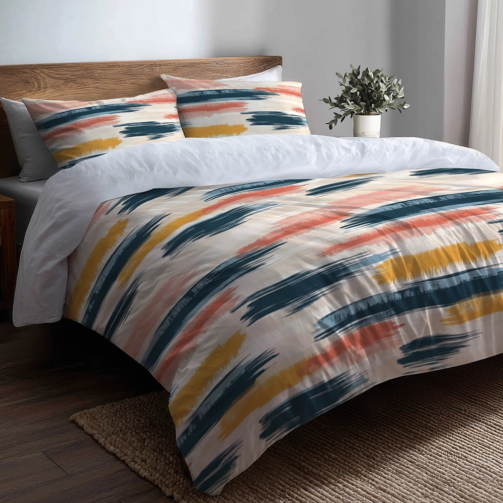 Modern Bedding Set of 5 - Horizon Ikat Duvet Cover And Throw Pillow Set