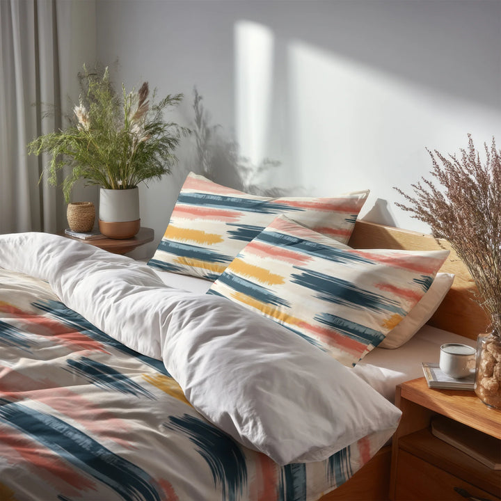 Modern Bedding Set of 5 - Horizon Ikat Duvet Cover And Throw Pillow Set