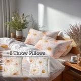 Country / Farmhouse Bedding Set of 5 - Daisy Glow Duvet Cover And Throw Cushion Set