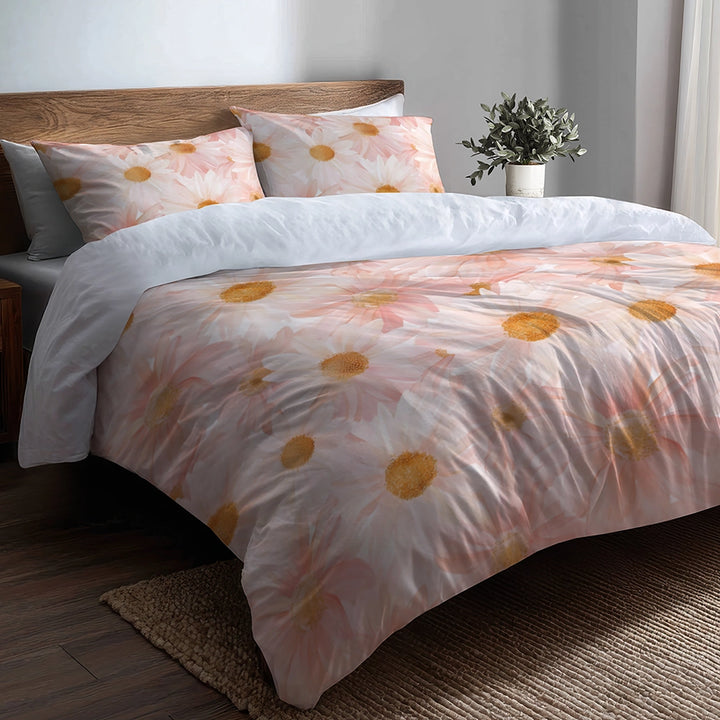 Country / Farmhouse Bedding Set of 5 - Daisy Glow Duvet Cover And Throw Cushion Set