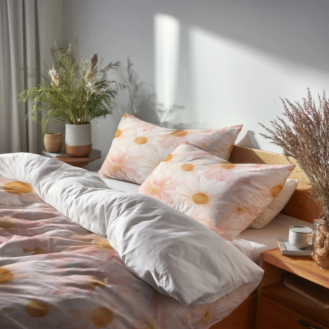 Country / Farmhouse Bedding Set of 5 - Daisy Glow Duvet Cover And Throw Cushion Set