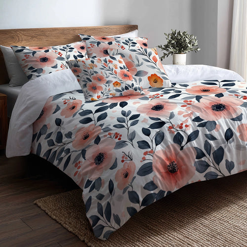 Floral 5 Pcs Bedding Set - Botanical Flower Garden Duvet Cover And Pillow Set