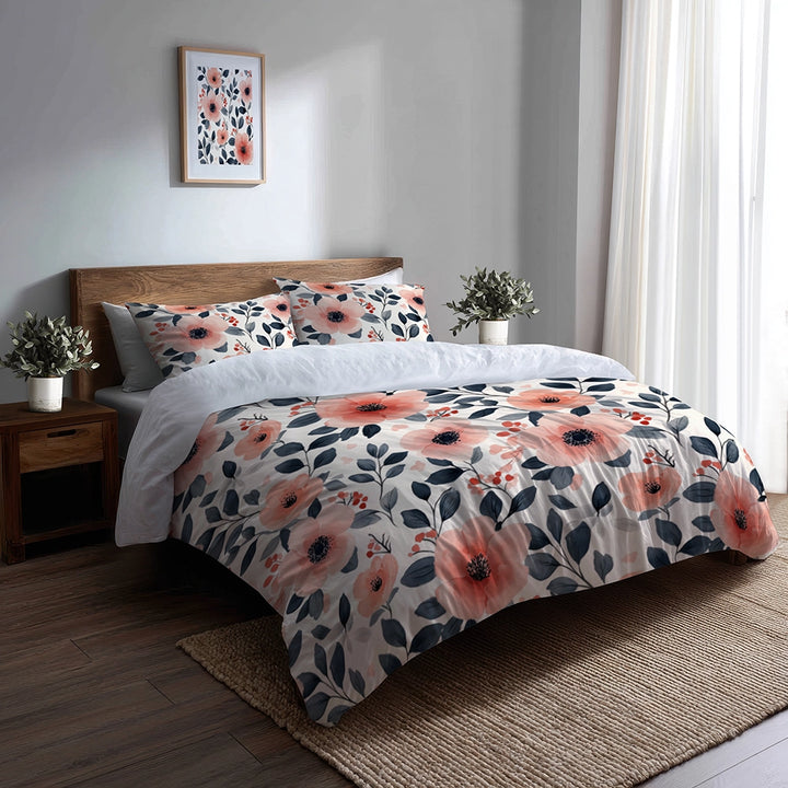 Floral 5 Pcs Bedding Set - Botanical Flower Garden Duvet Cover And Pillow Set