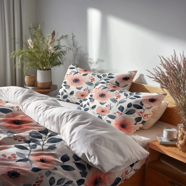 Floral 5 Pcs Bedding Set - Botanical Flower Garden Duvet Cover And Pillow Set
