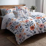 French Country Bedding Set of 5 - Bloom Line Of Poppies Duvet Cover And Throw Pillow Set