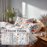 French Country Bedding Set of 5 - Bloom Line Of Poppies Duvet Cover And Throw Pillow Set