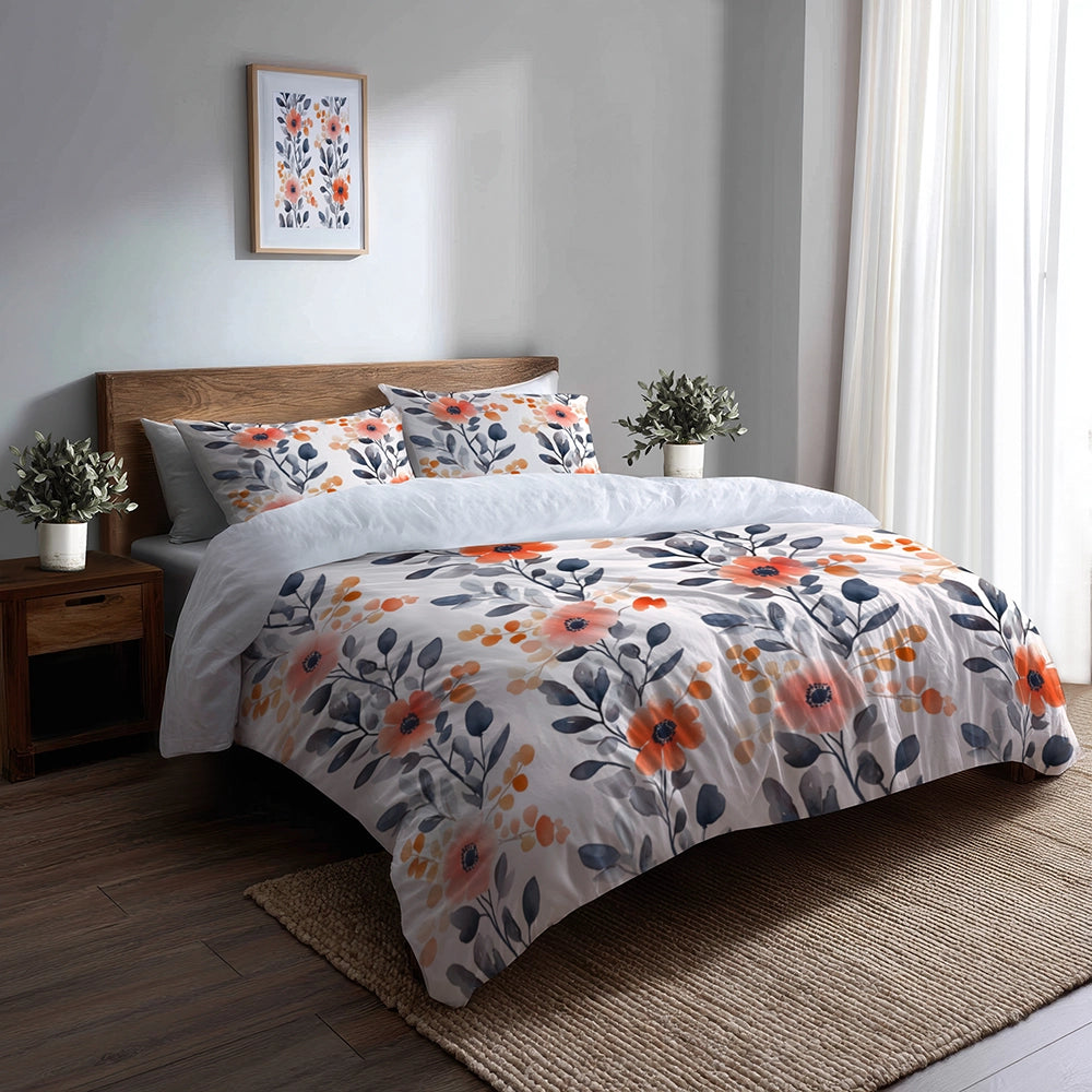 French Country Bedding Set of 5 - Bloom Line Of Poppies Duvet Cover And Throw Pillow Set