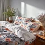 French Country Bedding Set of 5 - Bloom Line Of Poppies Duvet Cover And Throw Pillow Set