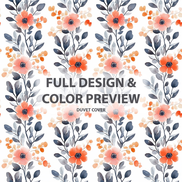 French Country Bedding Set of 5 - Bloom Line Of Poppies Duvet Cover And Throw Pillow Set