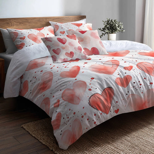 French Country Bedding Set of 5 - Cozy Hearts Duvet Cover And Throw Pillow Set