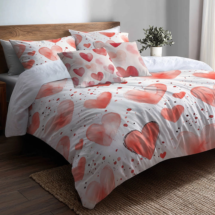 French Country Bedding Set of 5 - Cozy Hearts Duvet Cover And Throw Pillow Set