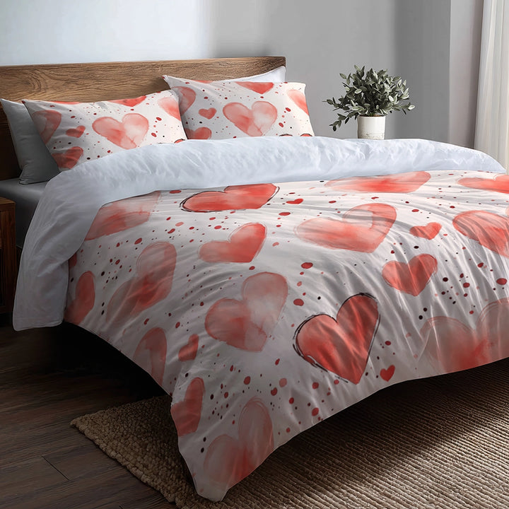 French Country Bedding Set of 5 - Cozy Hearts Duvet Cover And Throw Pillow Set