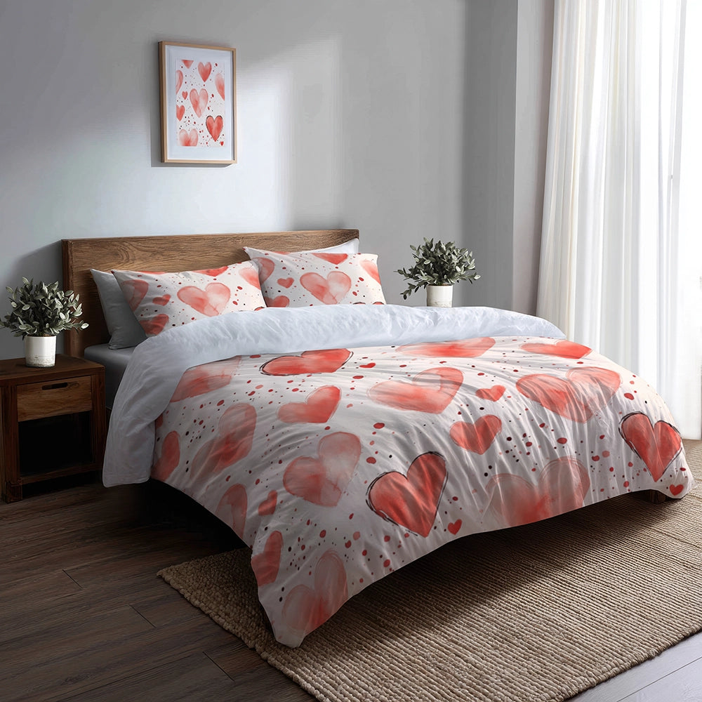 French Country Bedding Set of 5 - Cozy Hearts Duvet Cover And Throw Pillow Set