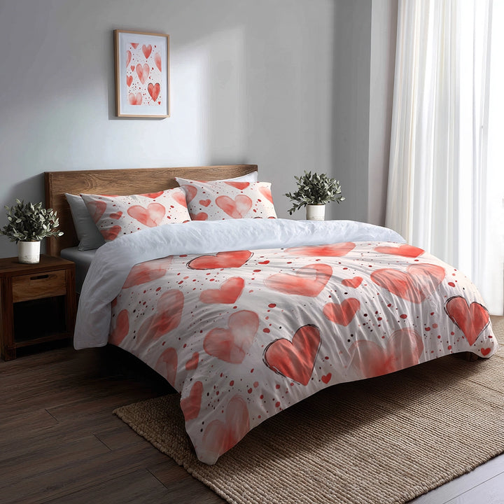 French Country Bedding Set of 5 - Cozy Hearts Duvet Cover And Throw Pillow Set