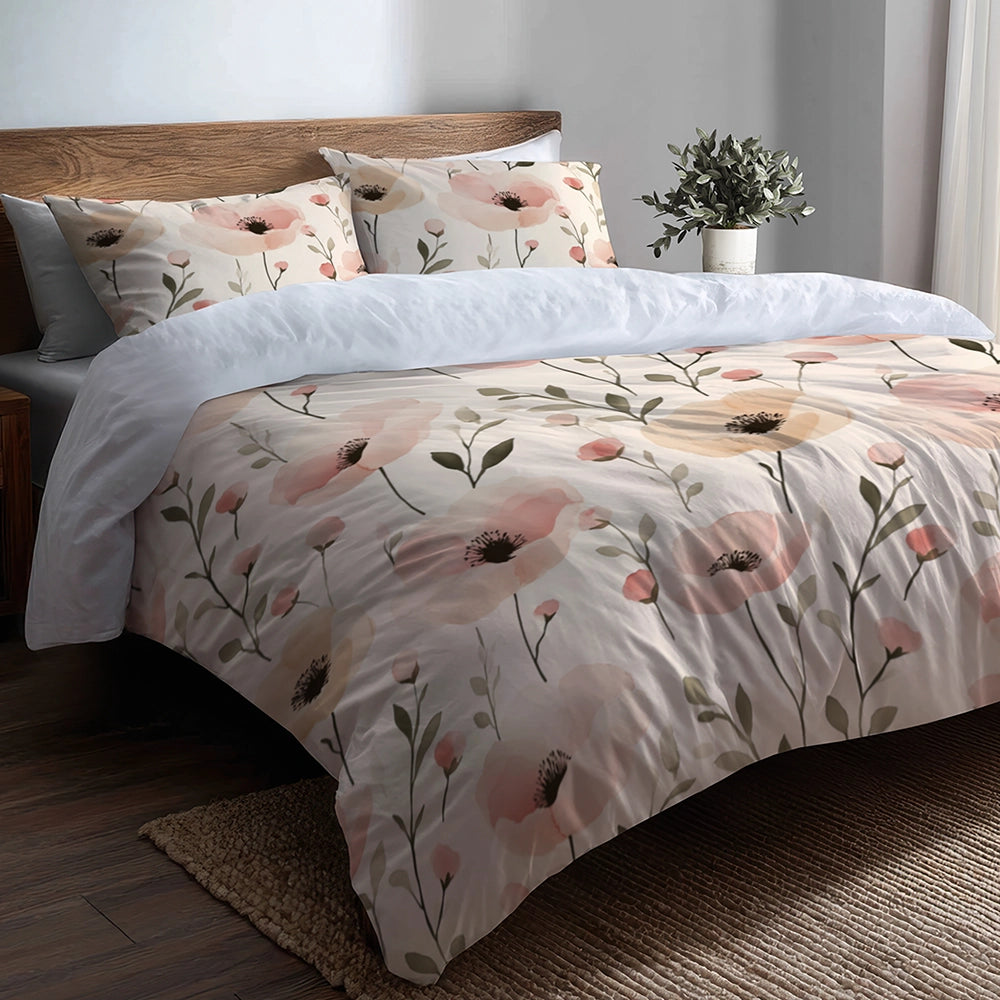 Floral 5 Pcs Bedding Set - Blush Fields Duvet Cover And Pillow Set