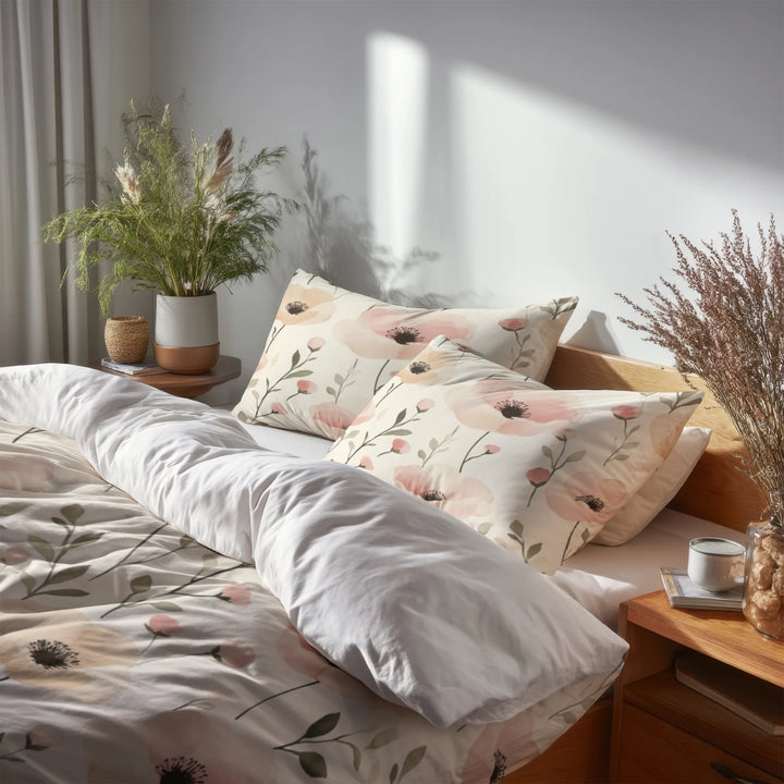 Floral 5 Pcs Bedding Set - Blush Fields Duvet Cover And Pillow Set