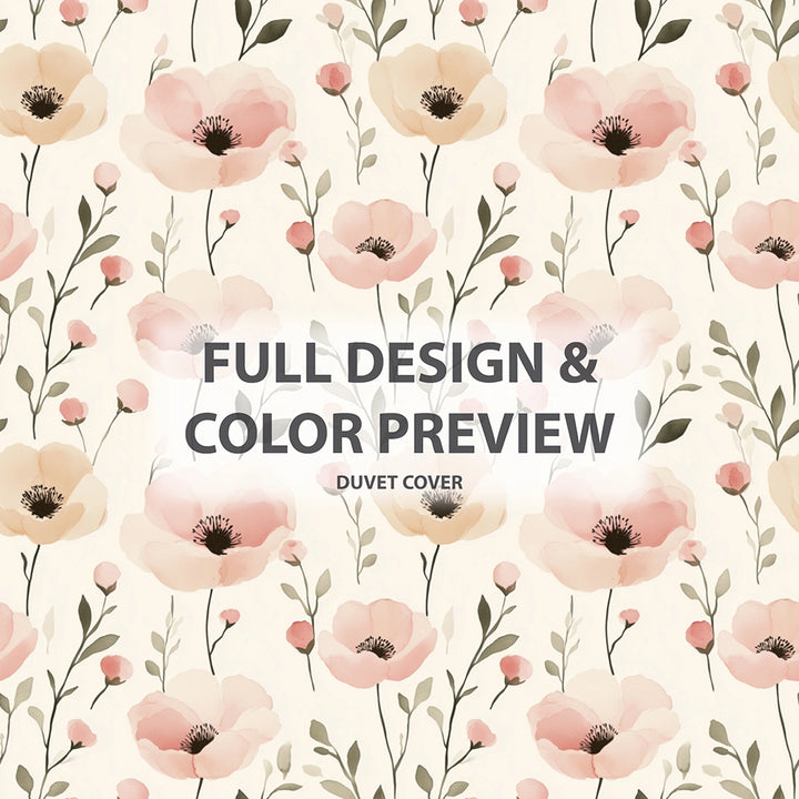 Floral 5 Pcs Bedding Set - Blush Fields Duvet Cover And Pillow Set