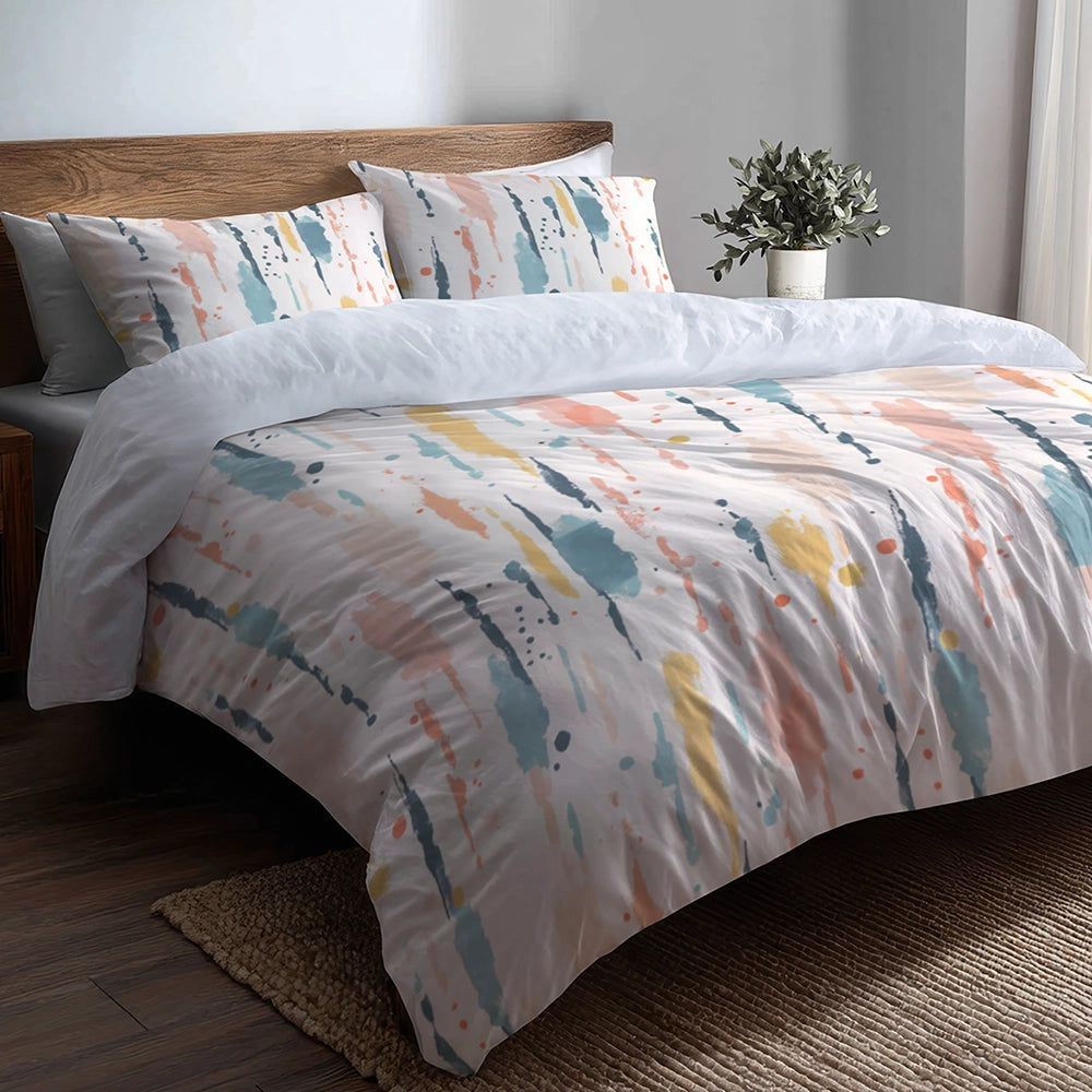 Modern Bedding Set of 5 - Pastel Drip Duvet Cover And Throw Cushion Set