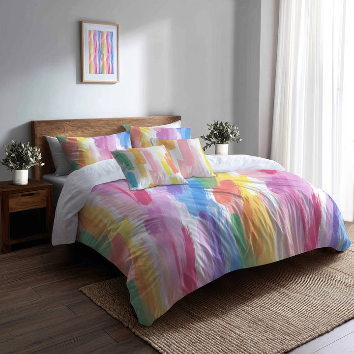 Ombre Bedding Set 5 Pcs - Rainbow Air Duvet Cover And Throw Pillow Set