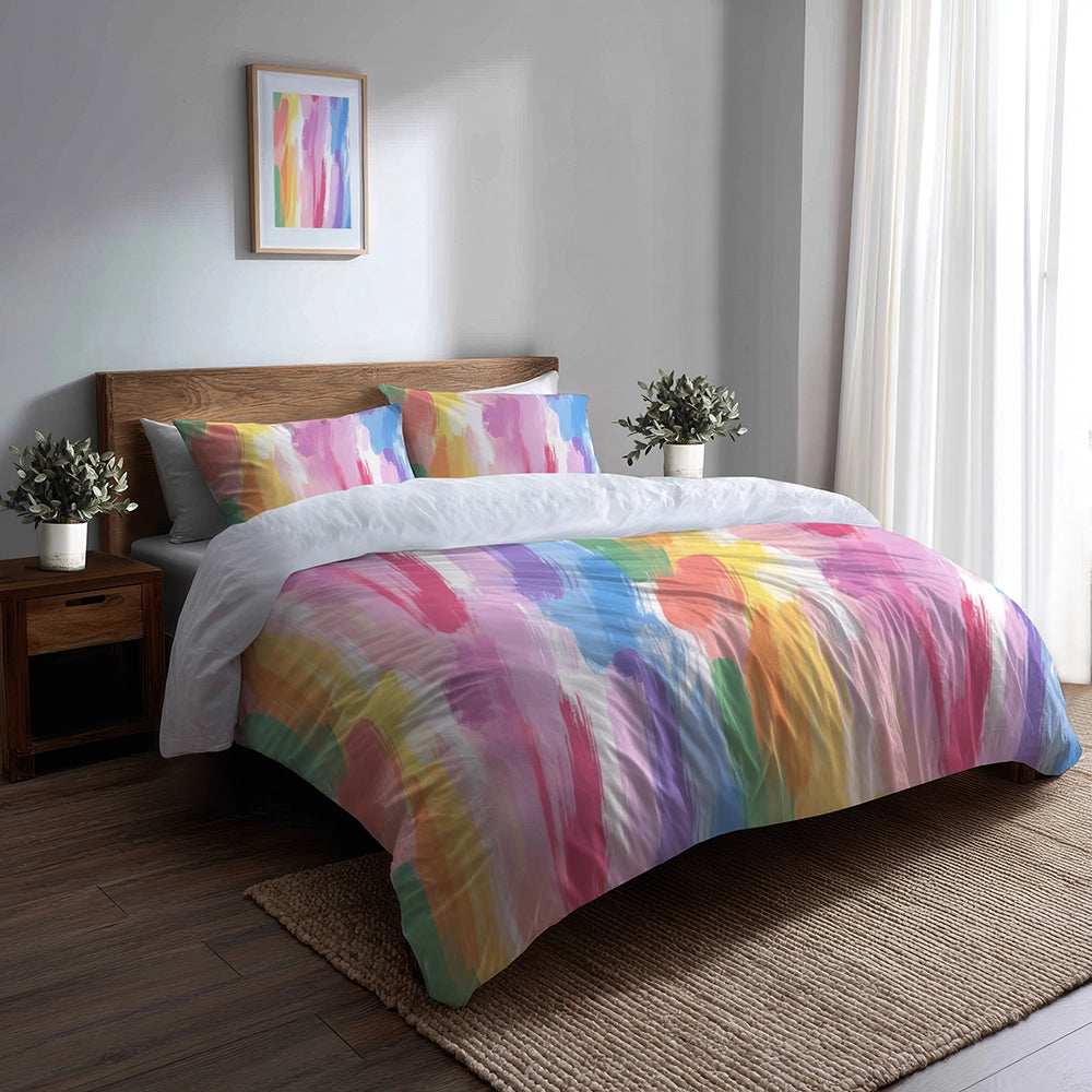 Ombre Bedding Set 5 Pcs - Rainbow Air Duvet Cover And Throw Pillow Set