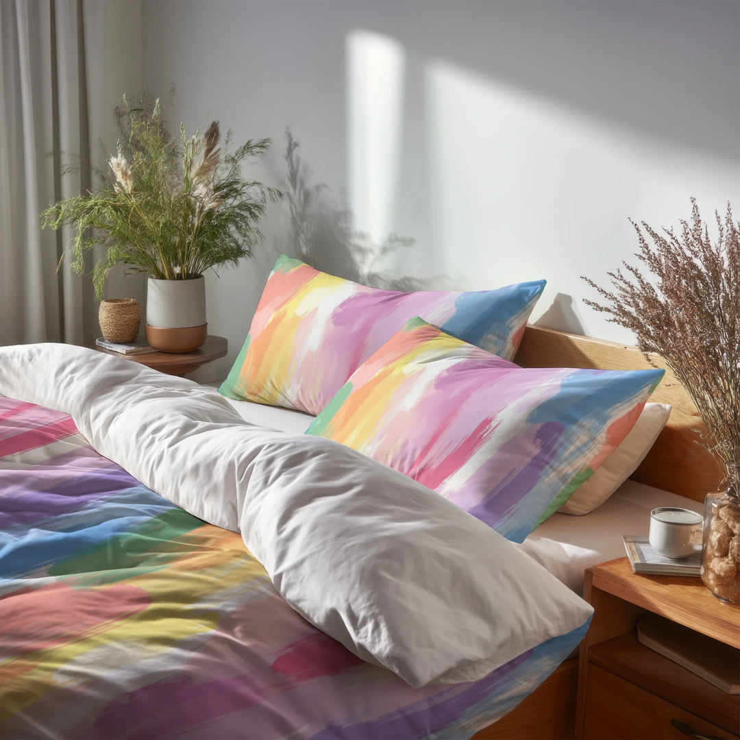 Ombre Bedding Set 5 Pcs - Rainbow Air Duvet Cover And Throw Pillow Set