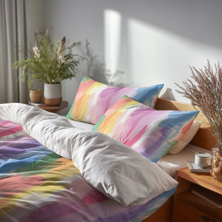 Ombre Bedding Set 5 Pcs - Rainbow Air Duvet Cover And Throw Pillow Set