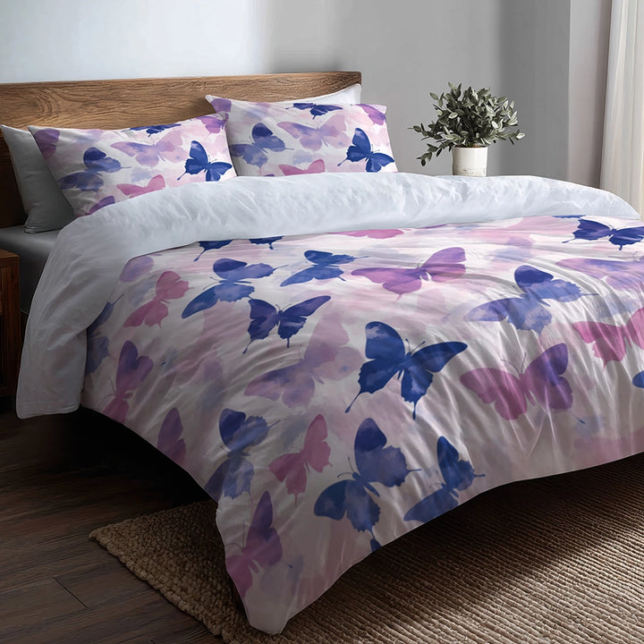 French Country 3 Pcs Bedding Set - Butterfly Mist Duvet Cover with Shams