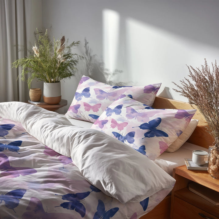 French Country 3 Pcs Bedding Set - Butterfly Mist Duvet Cover with Shams