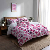 Modern Bedding Set of 5 - Soft Pink Leopard Print Duvet Cover And Throw Cushion Set