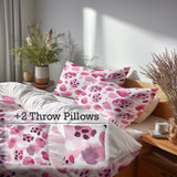 Modern Bedding Set of 5 - Soft Pink Leopard Print Duvet Cover And Throw Cushion Set