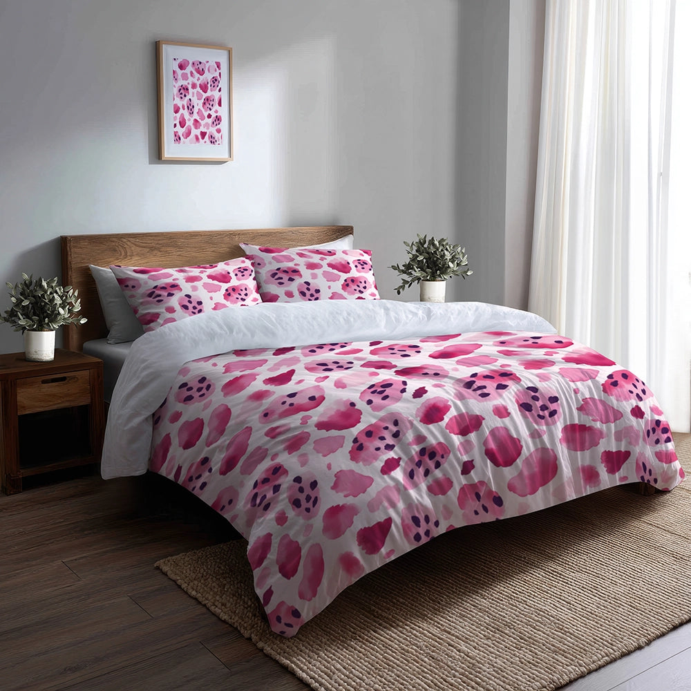 Modern Bedding Set of 5 - Soft Pink Leopard Print Duvet Cover And Throw Cushion Set