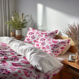 Modern Bedding Set of 5 - Soft Pink Leopard Print Duvet Cover And Throw Cushion Set