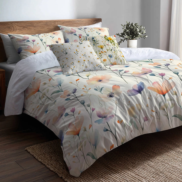 Floral 5 Pcs Bedding Set - Colorful Flowers Magic Gardens Duvet Cover And Pillow Set