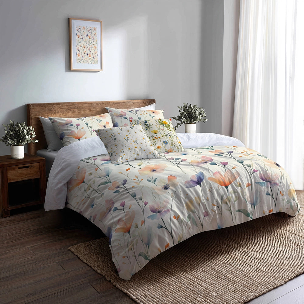 Floral 5 Pcs Bedding Set - Colorful Flowers Magic Gardens Duvet Cover And Pillow Set
