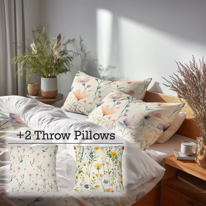 Floral 5 Pcs Bedding Set - Colorful Flowers Magic Gardens Duvet Cover And Pillow Set